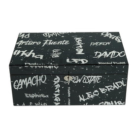 Graffiti Black and White 100 Count Humidor CLosed Front View