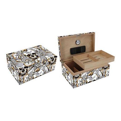 Skull and Roses 100 Count Humidor Closed and Open View