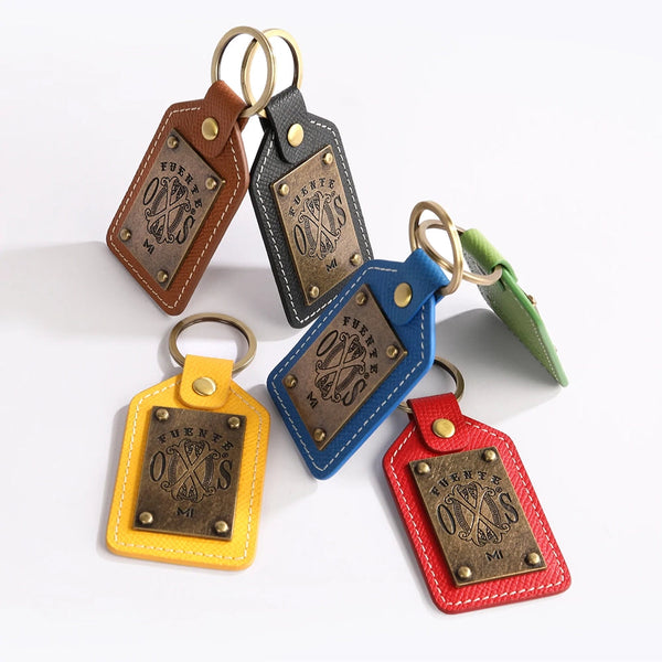 The OpusX Society Blue Leather Keychain with all other colors Display