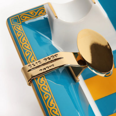 The OpusX Society Elie Bleu Limoges Porcelain El Azul Ashtray with 2 Gold Bridges Holder