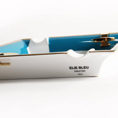 The OpusX Society Elie Bleu Limoges Porcelain El Azul Ashtray with 2 Gold Bridges Side View