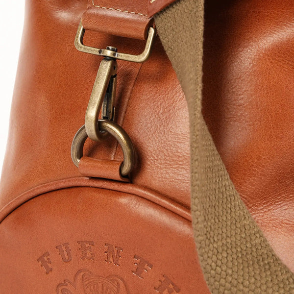 The OpusX Society Italian Leather Duffle Bag Camel Clasp CLoseup