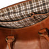 The OpusX Society Italian Leather Duffle Bag Camel and Green Inside Pattern