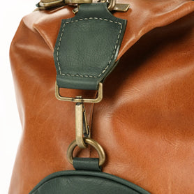 The OpusX Society Italian Leather Duffle Bag Camel and Green Side Clasp