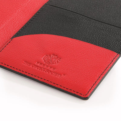 The OpusX Society Red and Black Passport Holder Inside Closeup