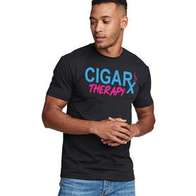 Black CIGARx Mens Miami Edition with Pink and Blue Crew Neck T-Shirt with Male Model