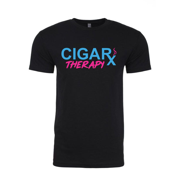 Black CIGARx Mens Miami Edition with Pink and Blue Crew Neck T-Shirt