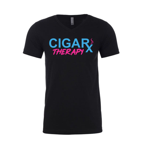 Black CIGARx Mens Miami Edition with Pink and Blue V-Neck T-Shirt