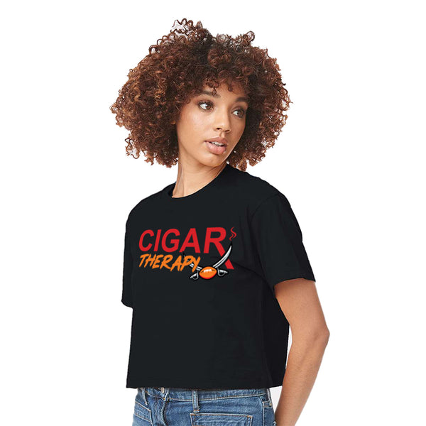 Black CIGARx Womens Football Edition with Swords Crop Top T-Shirt Side View