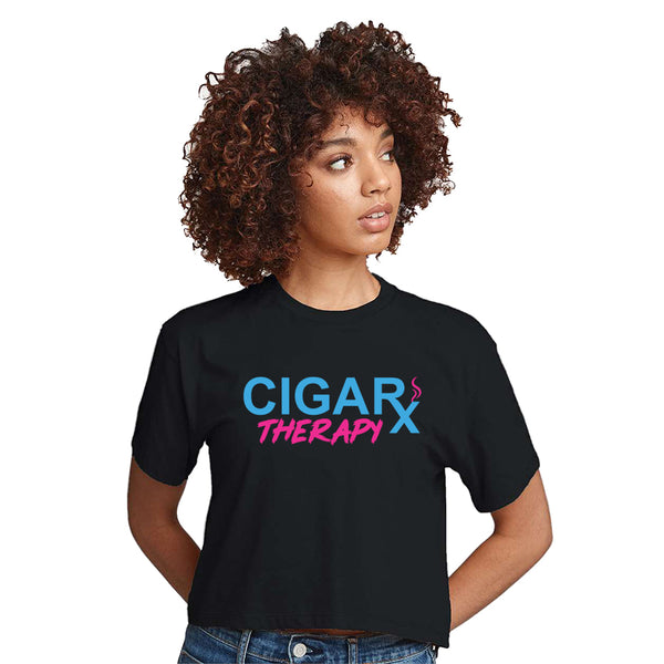 Black CIGARx Womens Miami Edition with Pink and Blue Crop Top T-Shirt