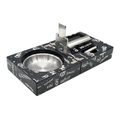 Graffiti Black and White Ashtray Set Open
