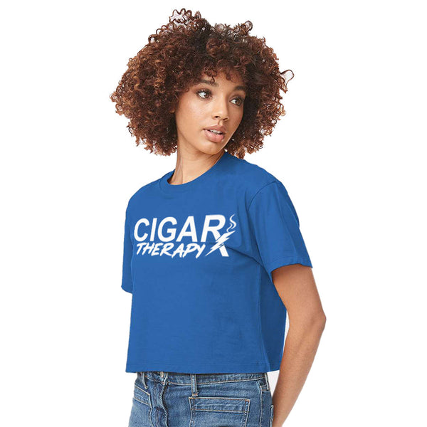 Blue CIGARx Womens Hockey Crop Top T-Shirt with Bolt Side View
