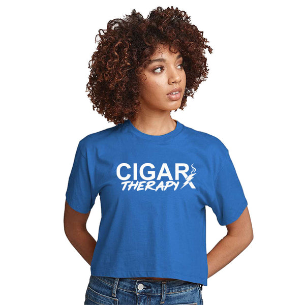 Blue CIGARx Womens Hockey Crop Top T-Shirt with Bolt