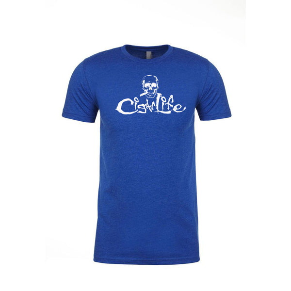 Blue with White Cigarlife Mens Crew Neck T-Shirt