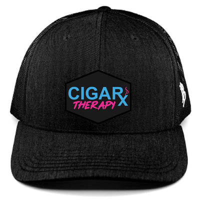 Black Curved Trucker with Blue and Pink on Black Rogue Patch Miami Edition