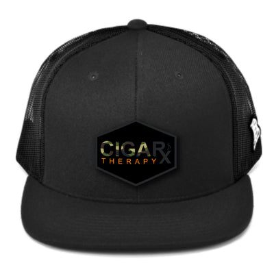 CIGARX Black Flat Trucker Snapback with Camo and Orange on Black Rogue Patch