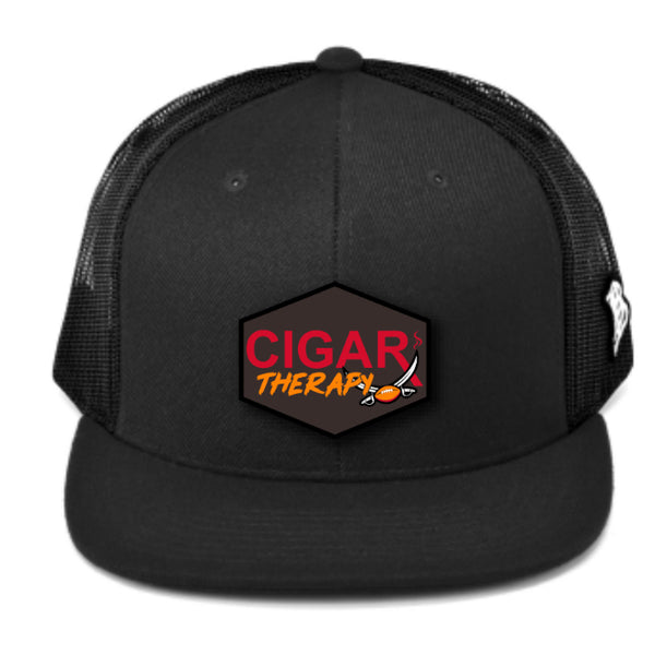 CIGARX Black Flat Trucker Snapback with Swords and Football on Pewter Rogue Patch Football Edition