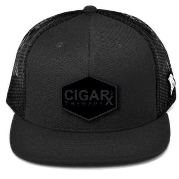 CIGARX Black Flat Trucker Snapback with Blackout Rogue Patch