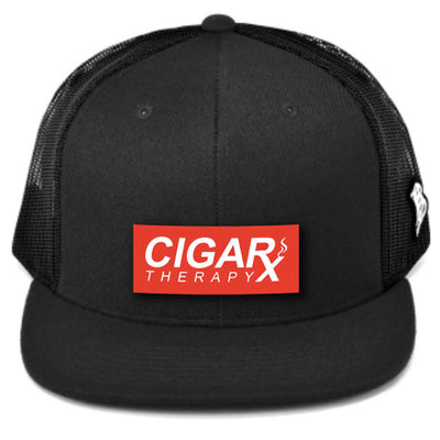 CIGARx Black Flat Trucker Snapback with Red Box Logo Rogue Patch