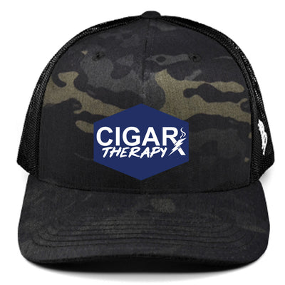 Camo Curved Trucker with Bolt on Blue Rogue Hockey Edition Patch