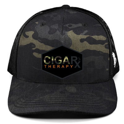 Camo Curved Trucker with Camo and Orange on Black Rogue Patch