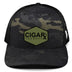 Camo Curved Trucker with Green Rogue Patch