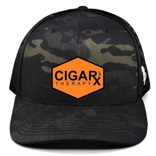 Camo Curved Trucker with Orange Rogue Patch