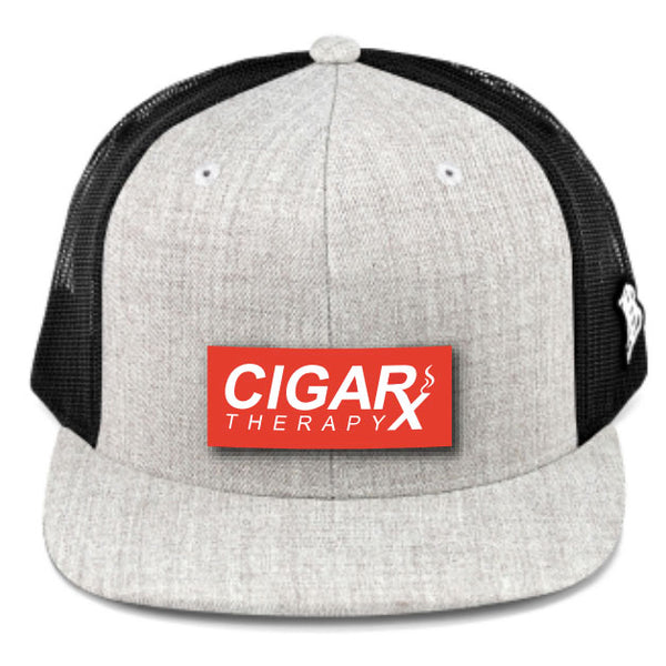 CIGARx Heather Grey Flat Trucker Snapback with Red Box Logo Rogue Patch