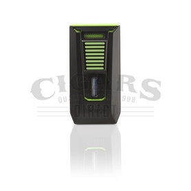 Colibri Slide Double Jet Flame Lighter Matte Black and Green Front View