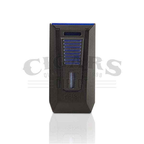 Colibri Slide Double Jet Flame Lighter Matte Black and Blue Front View