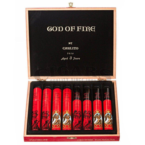 God of Fire By Carlito Double Robusto Tubo Box Open