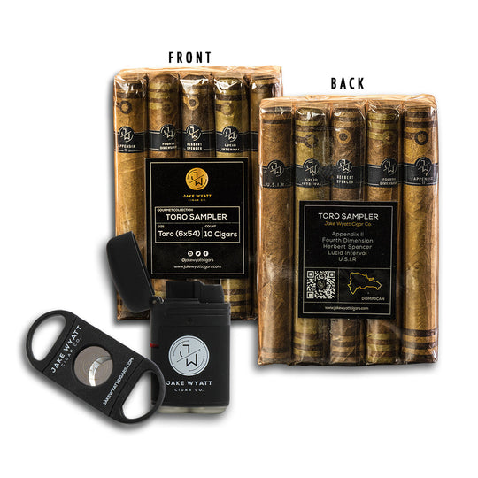 Jake Wyatt 10 Count Gourmet Toro Sampler + Lighter and Cutter