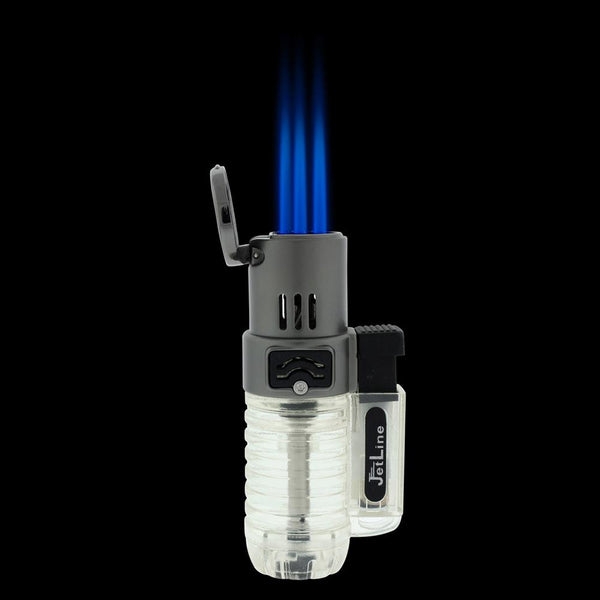 Jet Line Super Torch Triple Flame Lighter with FlameJet Line Mini Super Torch Triple Flame Lighter Clear with Flame
