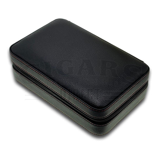 Luxury Black with Red 4 Cigar Travel Case with Cutter and Lighter