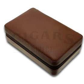 Luxury Brown 4 Cigar Travel Case with Cutter and Lighter Closed