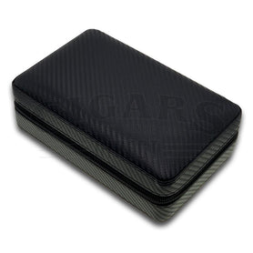 Luxury Black Carbon 4 Cigar Travel Case with Cutter and Lighter Closed