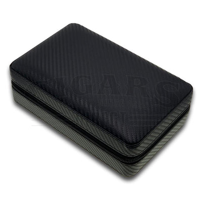 Luxury Black Carbon 4 Cigar Travel Case with Cutter and Lighter Closed