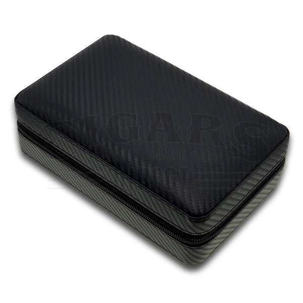Luxury Black Carbon 4 Cigar Travel Case with Cutter and Lighter Closed