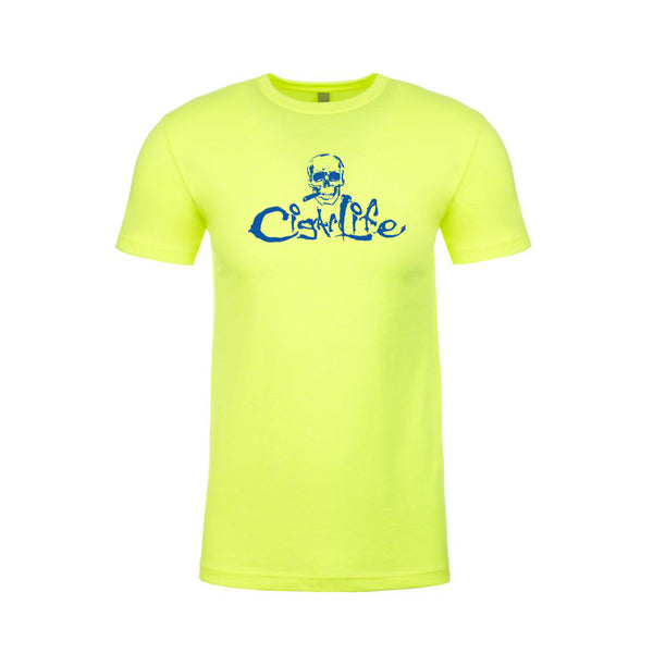 Neon Yellow with Blue Cigarlife Mens Crew Neck T-Shirt