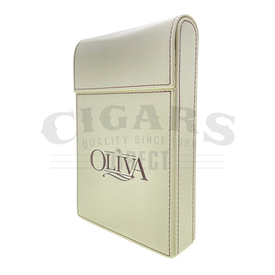 Oliva Light Leather and Hand Stiched Hard Cover Cigar Case Angled