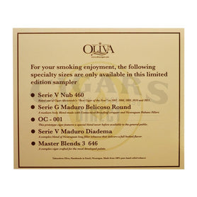 Oliva Special Release 5 Cigar Gift Sampler Open Box Info Card