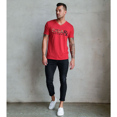 Red CIGARx Men's with Camo V-Neck T-Shirt Model