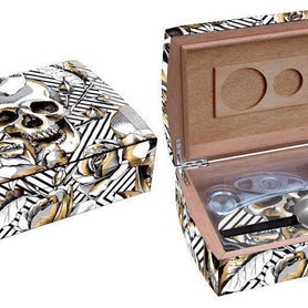 Skull and Roses Travel Humidor Set Side By Side