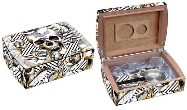 Skull and Roses Travel Humidor Set Side By Side